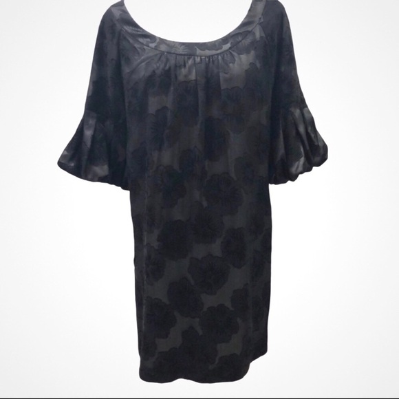 Ali Ro Anthropologie Silk Dress Floral Shift Dress Black Size 2 Scoop Neck - Picture 2 of 8